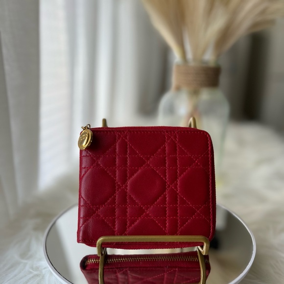 DIOR Vintage Ruby Red Leather Bi-fold Zip Around Wallet~EUC 💋🔥🤩 - Picture 1 of 12